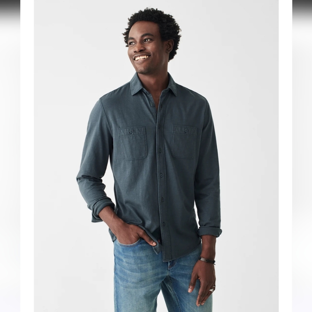 Faherty Knit Seasons Long-Sleeve Button Down Shirt  Blue Night Size L
